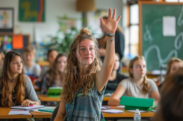 Photo a girl with her hand up in the air with a sign that says  do not enter