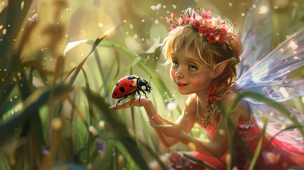 a girl with a ladybug on her hand