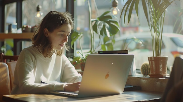 Photo a girl with laptop