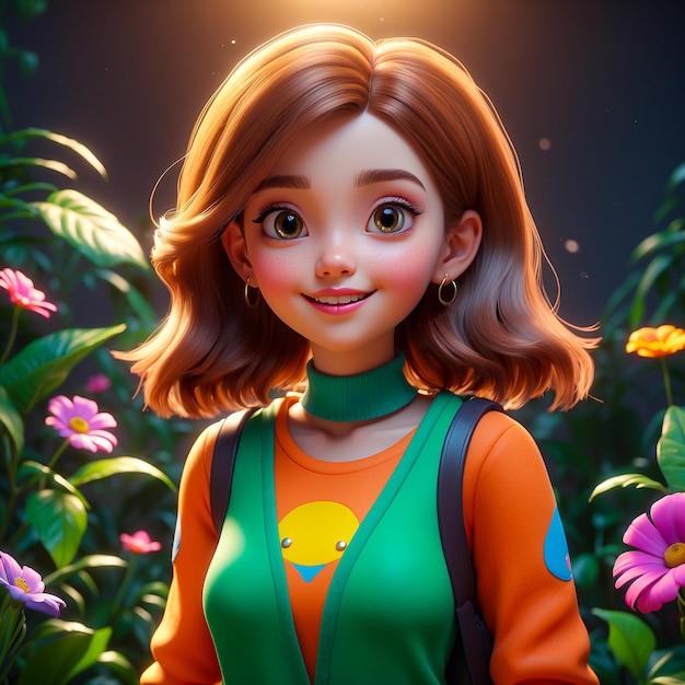 Girl with light brown hair smiling in garden generated by AI