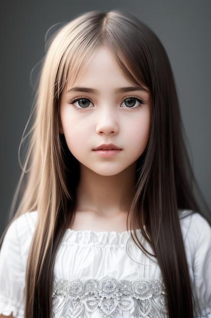 A girl with long brown hair and a white shirt.