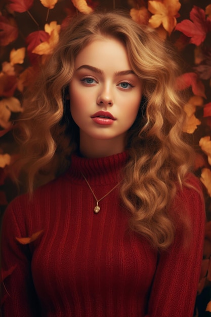 A girl with long curly hair and a red sweater