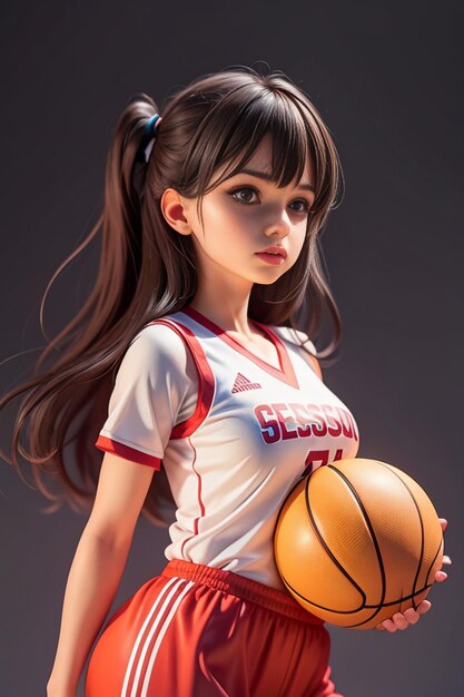 Girl with long hair in basketball clothes basketball baby cheerleader beautiful cute woman sports