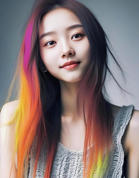 a girl with long hair and a colorful hair