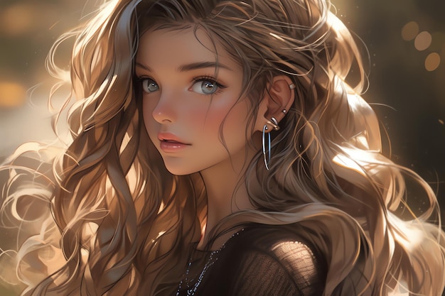 A girl with long hair and a light in the background