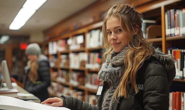 a girl with a name tag on her jacket