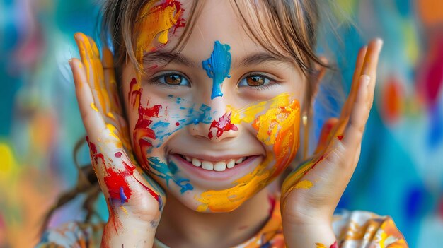 Photo a girl with paint on her face and the word paint on her face