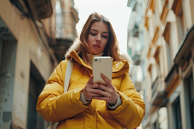 Photo girl with phone in a street