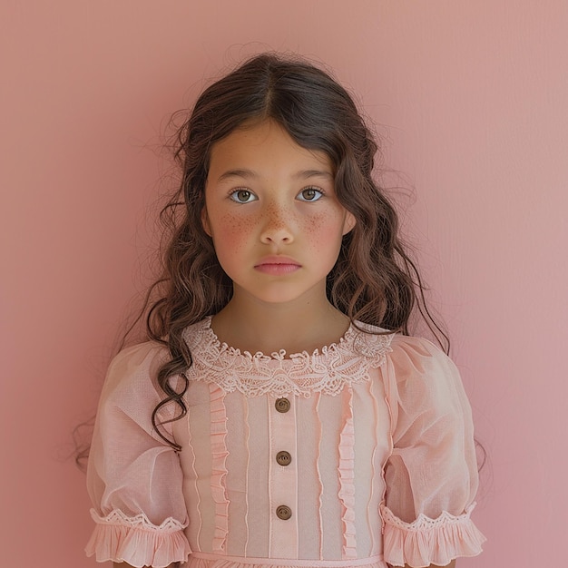 a girl with a pink dress and a white dress with the word i love on it