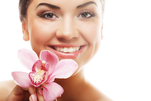 Girl with pink flower 