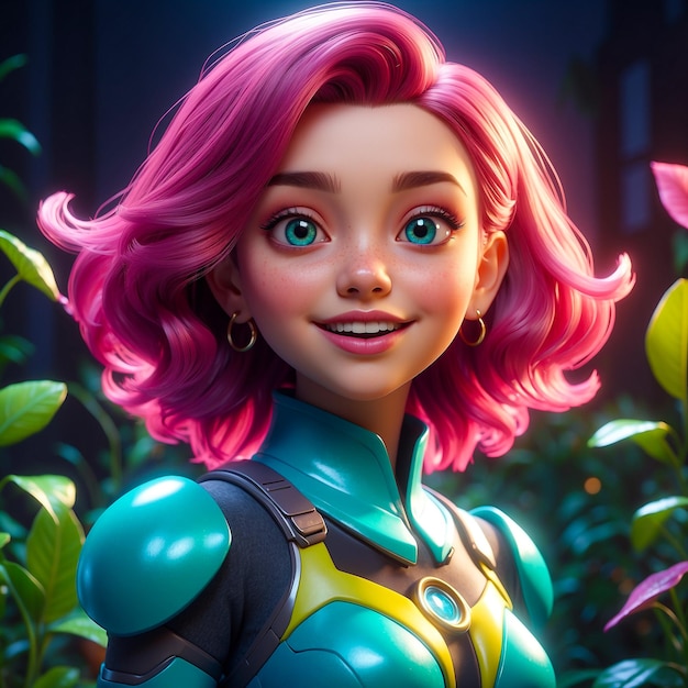 Girl with pink hair in futuristic outfit generated by AI