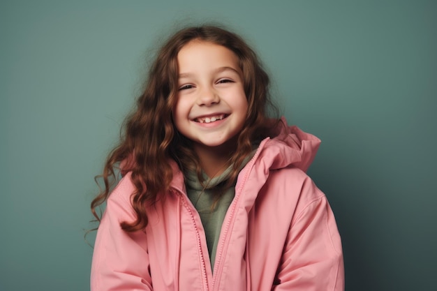 A girl with a pink jacket on