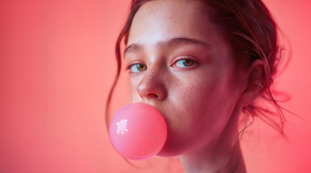 Photo a girl with a pink lollipop in her mouth