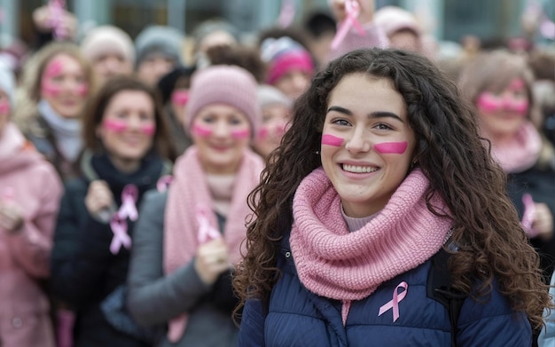 Photo a girl with pink ribbon on her head and a pink ribbon around her neck