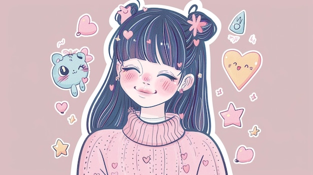 Photo a girl with a pink sweater with a heart on it