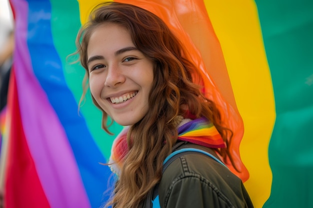 Photo a girl with a rainbow colored shirt that says  the rainbow