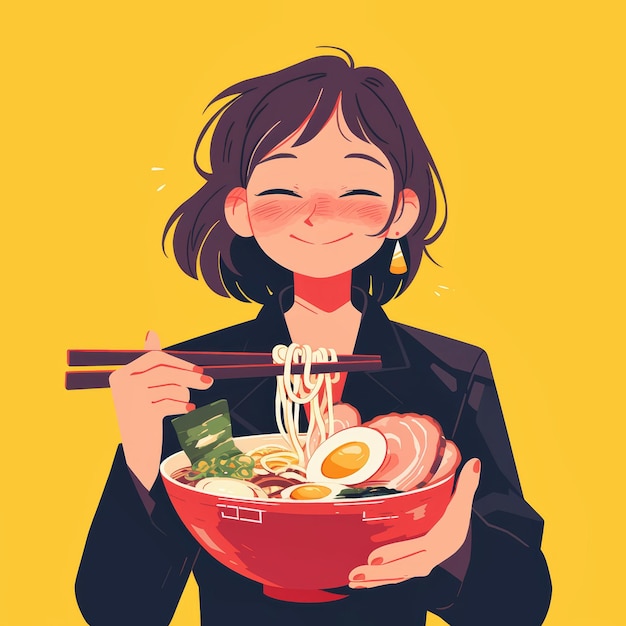 girl with ramen illustration