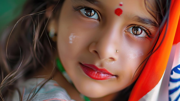 a girl with a red flower on her face