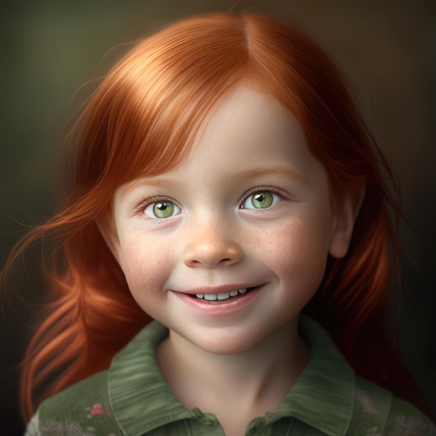 A girl with red hair and green eyes is shown.