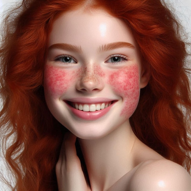 Photo a girl with red hair and pink spots on her face