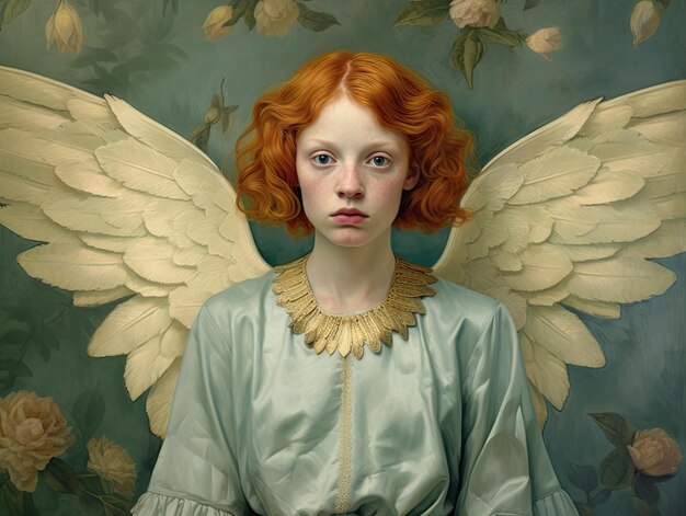 a girl with red hair and white wings