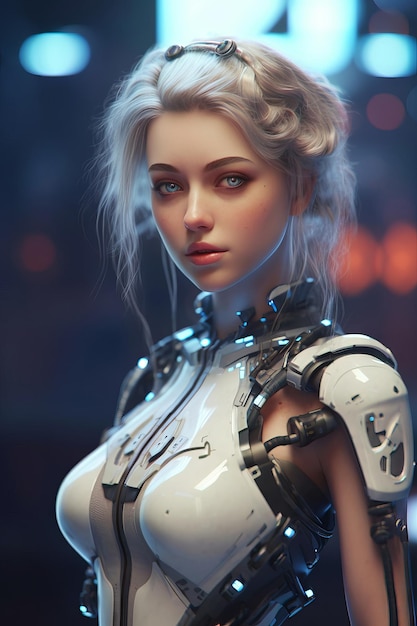 A girl with a robot on her chest