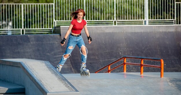 Girl with roller skates outdoors