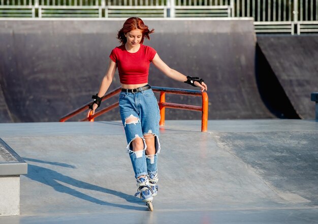 Girl with roller skates outdoors