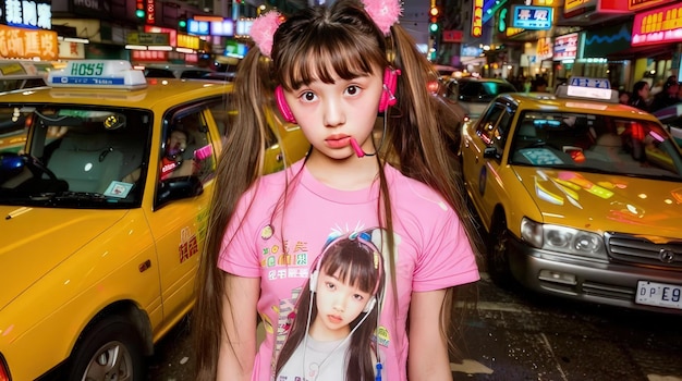 Photo a girl with a shirt that says hello kitty on it