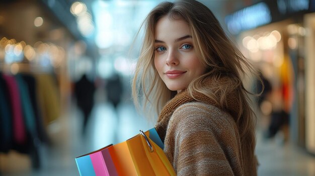 a girl with a shopping bag and a shopping bag