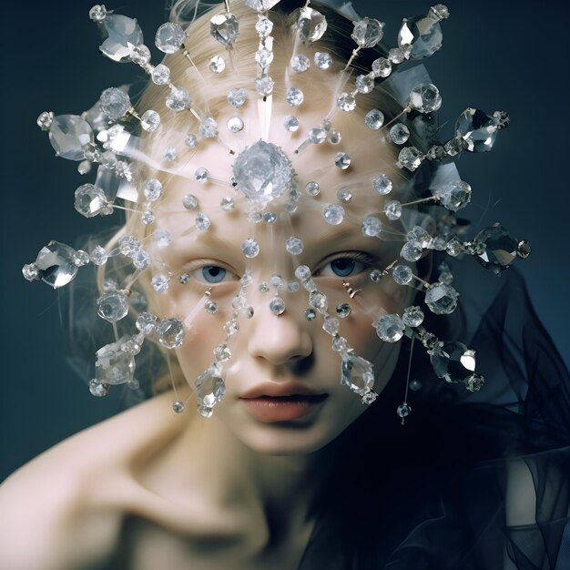 A girl with a silver crown and crystals on her head