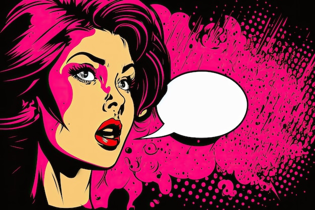 Girl with Speech Bubble in Pop Art Style Illustration AI Generative