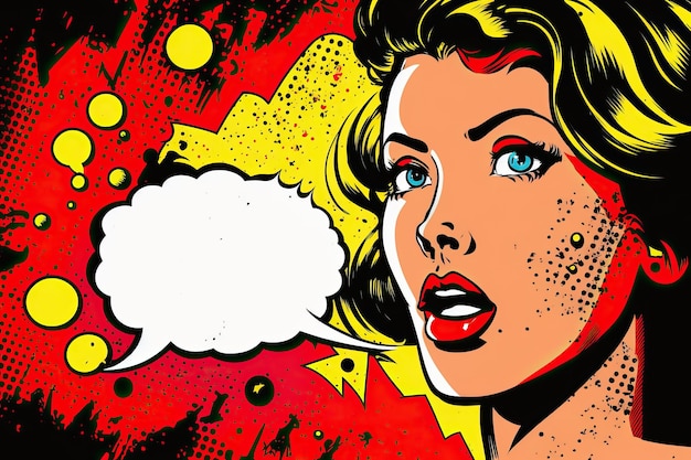 Girl with Speech Bubble in Pop Art Style Illustration AI Generative