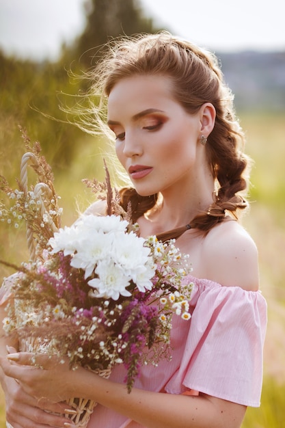 girl with summer wildflowers