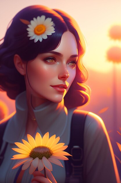 A girl with a sunflower in her hair