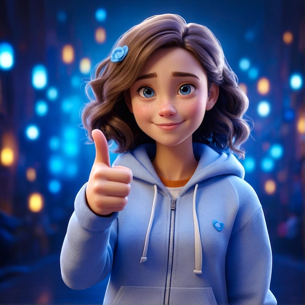 Girl With Thumbs Up Pose Evening City Lights Background Generated by AI