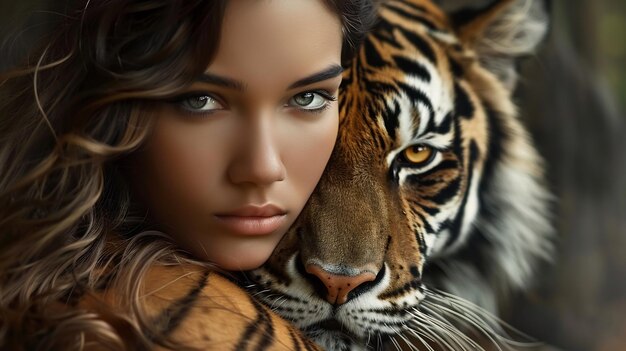 Photo girl with tiger