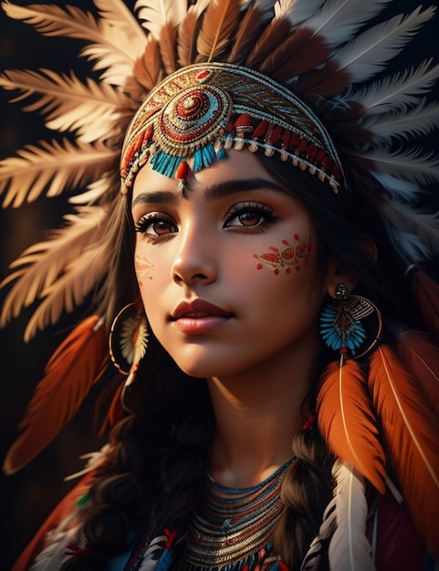 A girl with traditional jewelry on her head and the words indian on the side