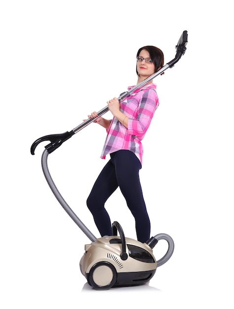 Girl with vacuum cleaner