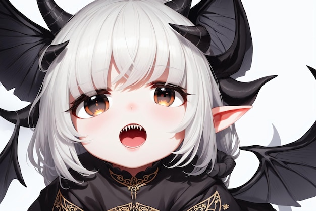 A girl with white hair and horns