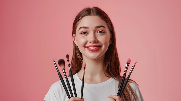 a girl with a white shirt that says quot makeup quot