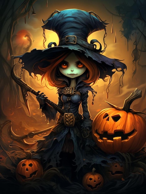 a girl with a witch hat and a black hat with a black hat on it