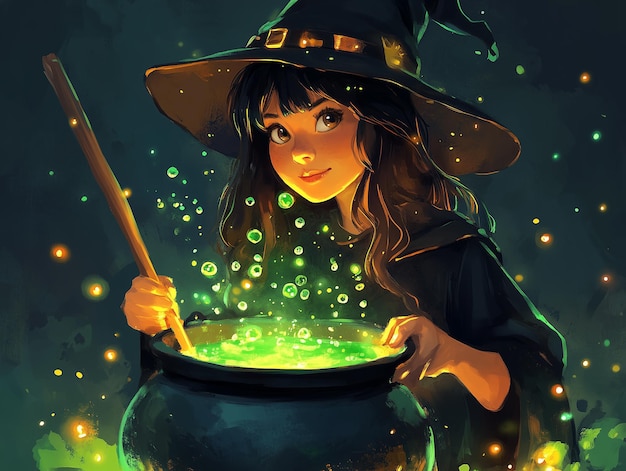 Photo a girl with a witch hat and a black witchs hat