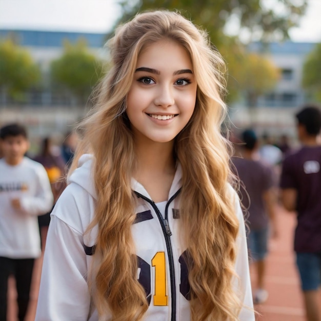 a girl with a yellow number 1 on her shirt