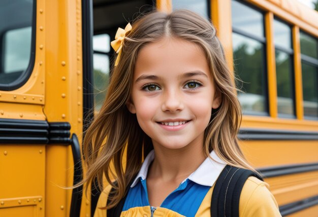 Photo a girl with a yellow shirt that says quot school quot