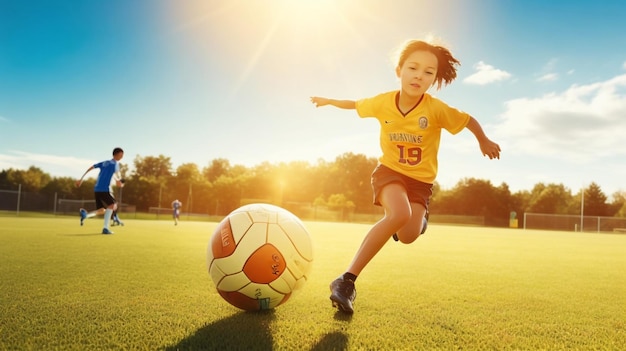 a girl in a yellow jersey with the number 19 on it