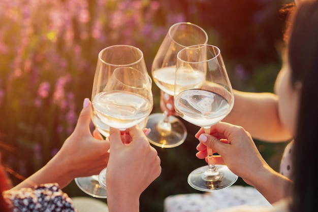 girlfriends raise a toast with glasses of wine