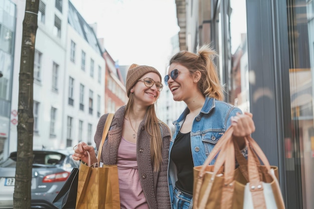 Photo girlfriends on a shopping spree in the city