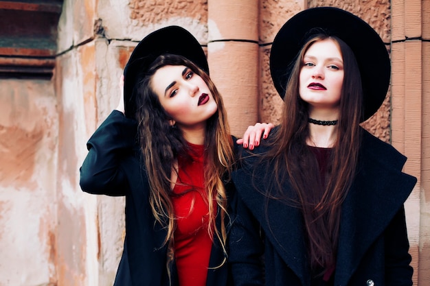 Girlfriends with hats outdoor