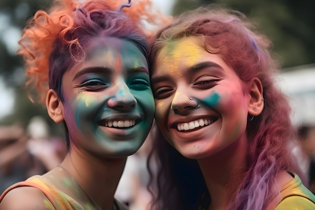 Girls laugh at the holi color festival Generative AI 3